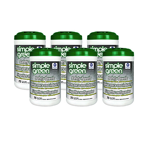 simple green Safety Towels, 1-Ply, 10 x 11.75, White, Unscented, 75/Canister, 6 Canisters/Carton (13351CT)