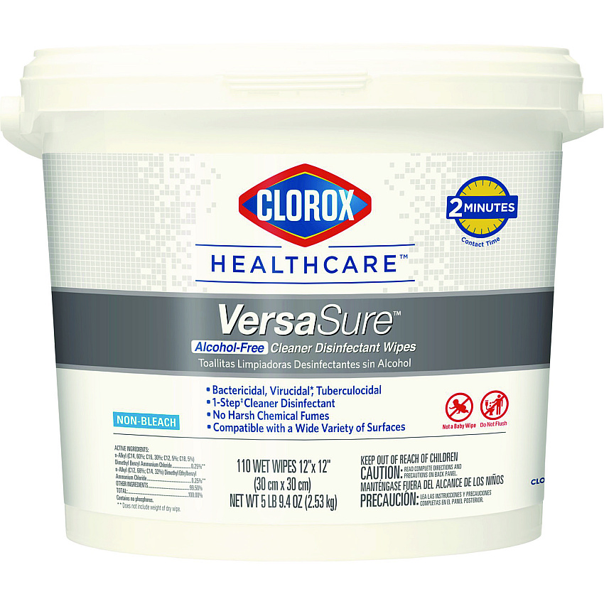 Clorox Healthcare VersaSure Cleaner Disinfectant Wipes, 1-Ply, 12 x 12, Fragranced, White, 110/Bucket (31759EA)