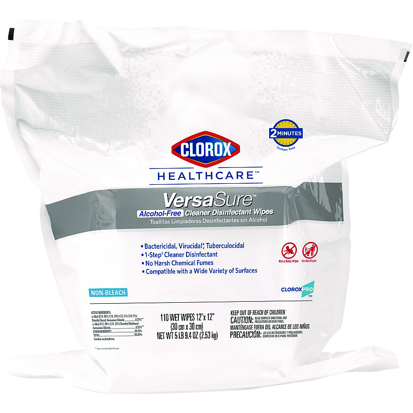 Clorox Healthcare VersaSure Cleaner Disinfectant Wipes, 1-Ply, 12 x 12, Fragranced, White, 110/Pouch (31761EA)