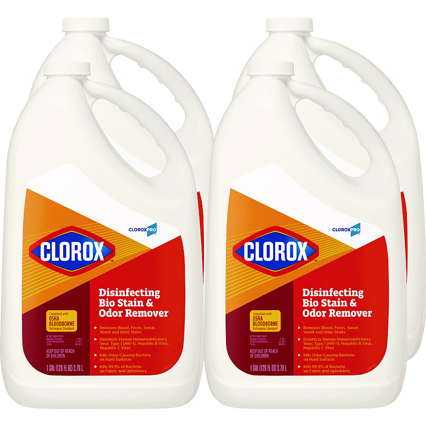 Clorox Disinfecting Bio Stain and Odor Remover, Fragranced, 128 oz Refill Bottle, 4/Carton (31910)