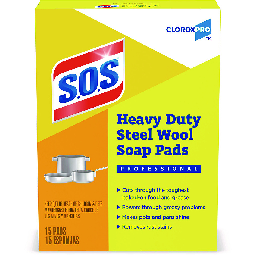 S.O.S. Steel Wool Soap Pads, 2.4 x 3, Steel, 15 Pads/Box, 12 Boxes/Carton (88320CT)