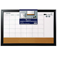 Quartet Magnetic Combination Dry Erase Calendar/Cork Board, 35 x 23, Tan/White Surface, Black Wood Frame (79284)