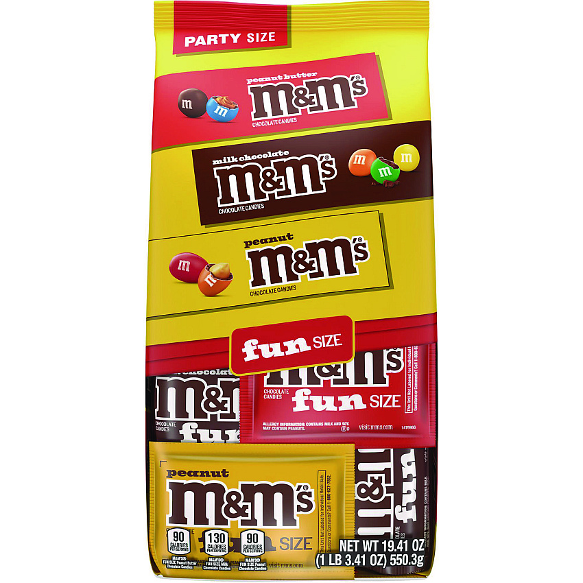 M&M's M and M'S Milk Chocolate, Peanut and Peanut Butter Variety Pack Fun Size Chocolate Candy Assortment, 19.41 oz Bag (59878)