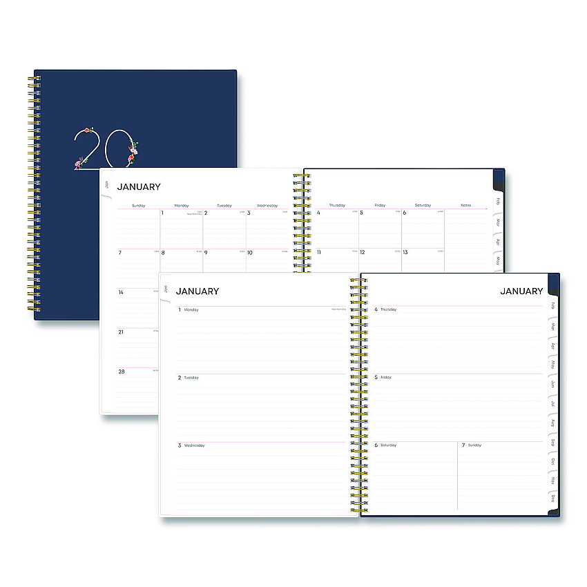 Blue Sky Ashlyn Weekly/Monthly Planner, Floral Artwork, 11 x 8.5, Navy/Multicolor Cover, 12-Month (Jan to Dec): 2026 (143957)