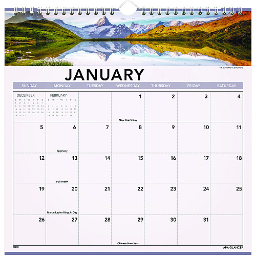 AT-A-GLANCE Landscape Monthly Wall Calendar, Landscapes Photography, 12 x 12, White/Multicolor Sheets, 12-Month (Jan to Dec): 2026 (88200)