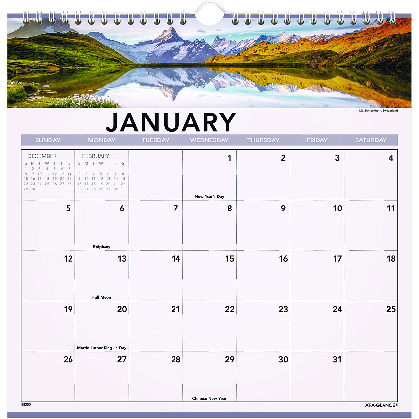 AT-A-GLANCE Landscape Monthly Wall Calendar, Landscapes Photography, 12 x 12, White/Multicolor Sheets, 12-Month (Jan to Dec): 2026 (88200)
