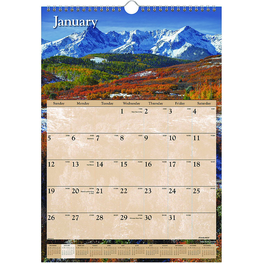 AT-A-GLANCE Scenic Monthly Wall Calendar, Landscape Photography, 12 x 17, White/Multicolor Sheets, 12-Month (Jan to Dec): 2026 (DMW20028)