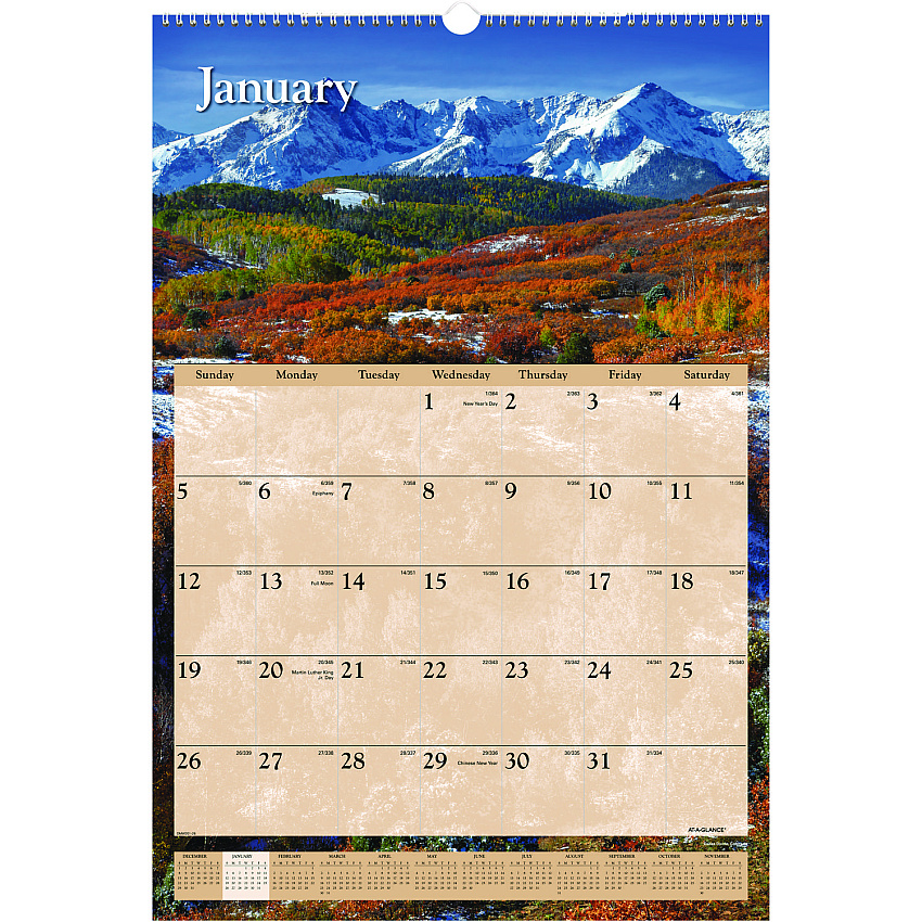 AT-A-GLANCE Scenic Monthly Wall Calendar, Landscape Photography, 15.5 x 22.75, White/Multicolor Sheets, 12-Month (Jan-Dec): 2026 (DMW20128)