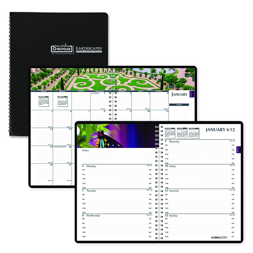 House of Doolittle Earthscapes Recycled Weekly/Monthly Planner, Gardens of the World Photography, 10 x 7, Black Cover, 12-Month (Jan-Dec): 2026 (294632)