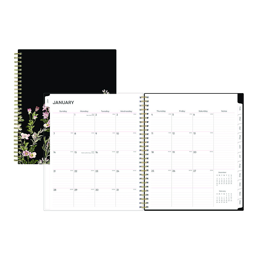 Blue Sky Nevaeh Monthly Planner, Floral Artwork, 10 x 8, Black/Multicolor Cover, 12-Month (Jan to Dec): 2026 (143947)