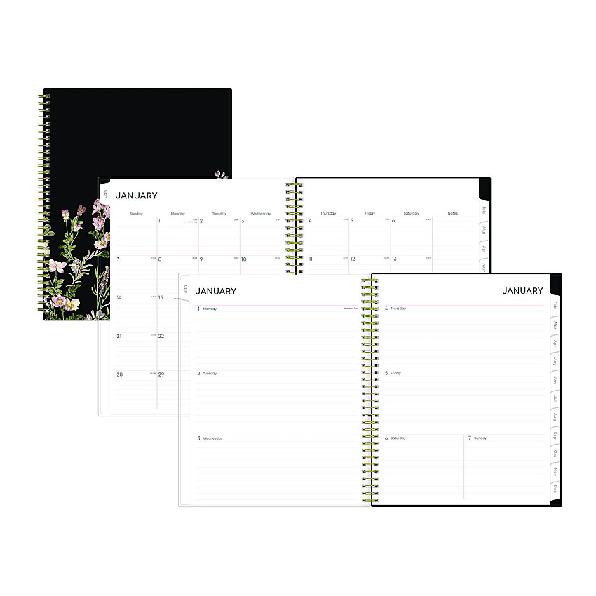 Blue Sky Nevaeh Weekly/Monthly Planner, Floral Artwork, 11 x 8.5, Black/Multicolor Cover, 12-Month (Jan to Dec): 2026 (143945)