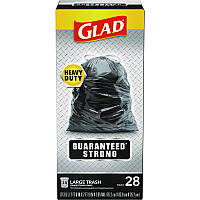 Glad Guaranteed Strong Large Drawstring Trash Bags, Three-Ply, 30 gal, 1.05 mil, 30" x 33", Black, 15 Bags/Box, 6 Boxes/Carton (78966)
