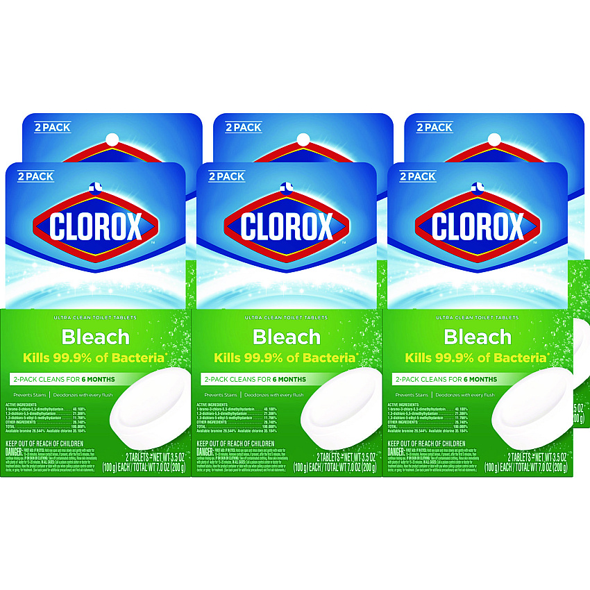 Clorox Ultra Clean Toilet Tablets Bleach, 3.5 oz Tablet, 2/Pack, 6 Packs/Carton (30024CT)