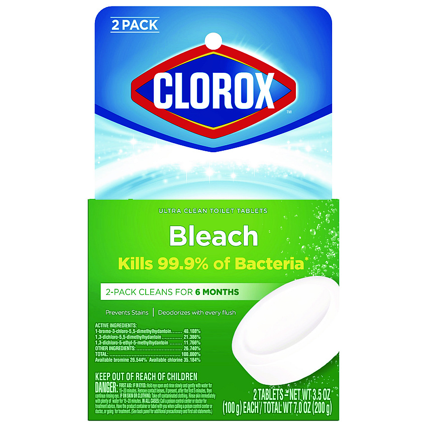 Clorox Ultra Clean Toilet Tablets Bleach, 3.5 oz Tablet, 2/Pack (30024PK)