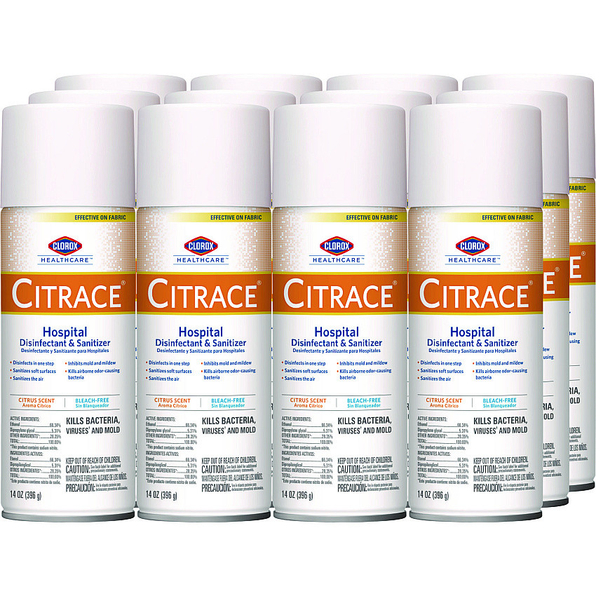 Clorox Healthcare Citrace Hospital Disinfectant and Sanitizer, Citrus, 14 oz Aerosol Spray, 12/Carton (49100)