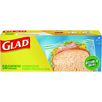 Glad Zipper Food Storage Sandwich Bags, 6.63" x 9.88" x 8", Clear, 600/Carton (57263)