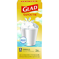 Glad OdorShield Quick-Tie Small Trash Bags, Tie-Flap, 4 gal, Fresh Clean Scent, 8