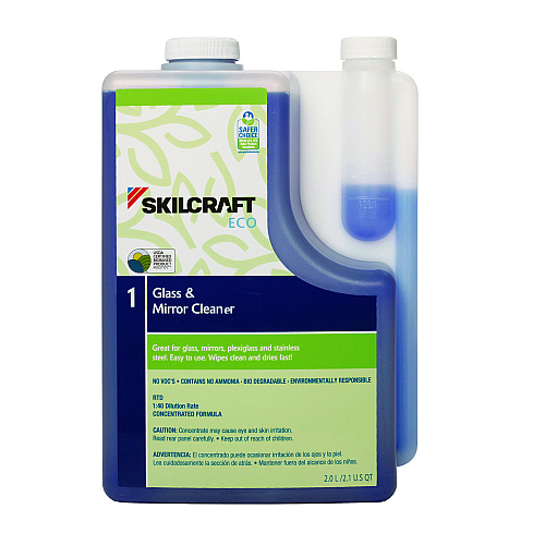 AbilityOne 7930017149190, SKILCRAFT ECO Glass and Mirror Cleaner Concentrate, 2 L Bottle, 4/Pack