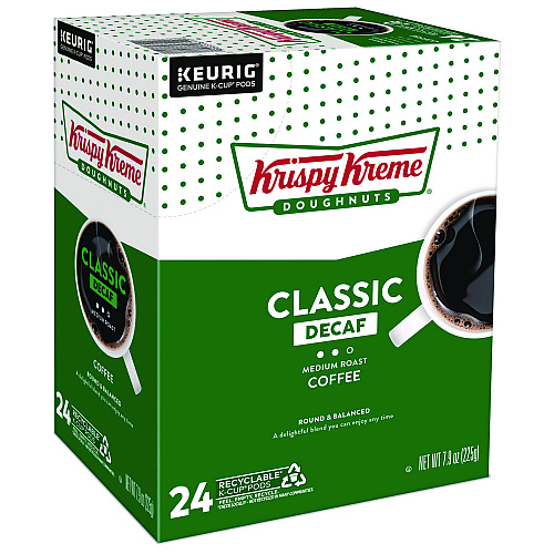 Krispy Kreme Doughnuts Classic Decaf Coffee K-Cups, Medium Roast, 24/Box (6111)