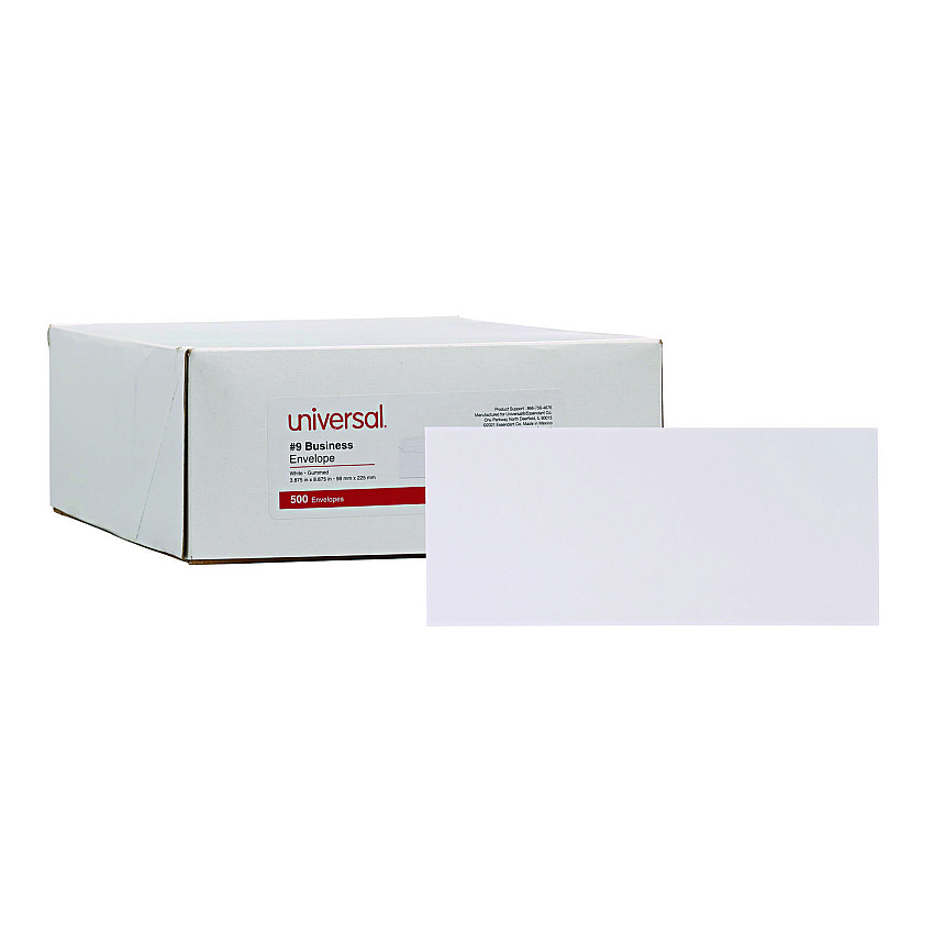 Universal Open-Side Business Envelope, #9, Square Flap, Gummed Closure, 3.88 x 8.88, White, 500/Box (UNV35209)