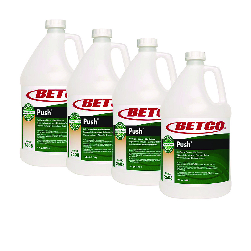 Betco PUSH All Purpose Cleaner and Odor Eliminator, Mango Scent, 128 oz Bottle, 4/Carton (26080400)