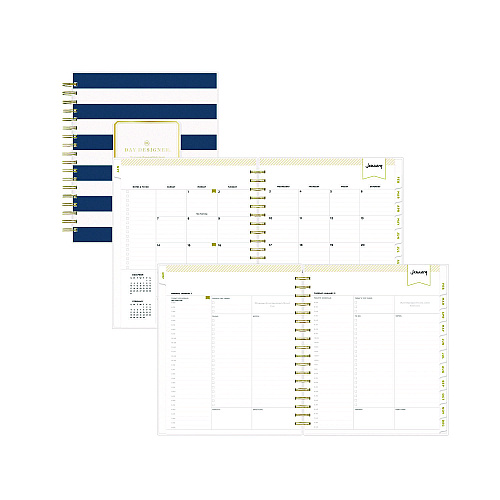 Blue Sky Day Designer Navy Stripe Daily/Monthly Planner, Horizontal Stripe Artwork, 10 x 8, Navy/White Cover, 12-Month (Jan-Dec): 2026 (142098)