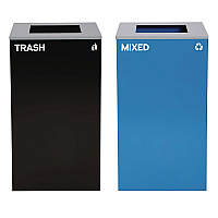 Alpine 29 Gallon Trash/Recycling Cans, Steel, Blue Mixed Recycling Can with Square Lid, Black Trash Can with Square Lid (4450BLKKIT2)
