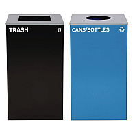 Alpine 29 Gallon Trash/Recycling Cans, Steel, Blue Cans/Bottles Recycling with Circle Lid, Black Trash Can with Square Lid (4450BLKKIT7)