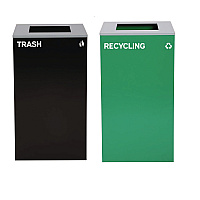 Alpine 29 Gallon Trash/Recycling Cans, Steel, Green Recycling Can with Square Lid, Black Trash Can with Square Lid (4450BLKKIT8)