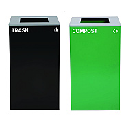 Alpine 29 Gallon Trash/Recycling Cans, Steel, Green Compost Can with Square Lid, Black Trash Can with Square Lid (4450BLKKIT9)
