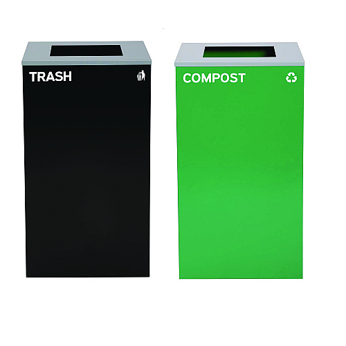 Alpine 29 Gallon Trash/Recycling Cans, Steel, Green Compost Can with Square Lid, Black Trash Can with Square Lid (4450BLKKIT9)
