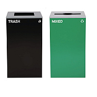 Alpine 29 Gallon Trash/Recycling Cans, Steel, Green Mixed Recycling Can with Mixed Lid, Black Trash Can with Square Lid (4450BLKKIT11)