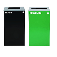 Alpine 29 Gallon Trash/Recycling Cans, Steel, Green Recycling Can with Mixed Lid, Black Trash Can with Square Lid (4450BLKKIT12)