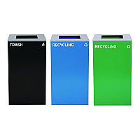 Alpine 29 Gallon Trash/Recycling Cans, Steel, Blue Recycling Can, Green Recycling Can, Black Trash Can with Square Lids (4450BLKKIT17)