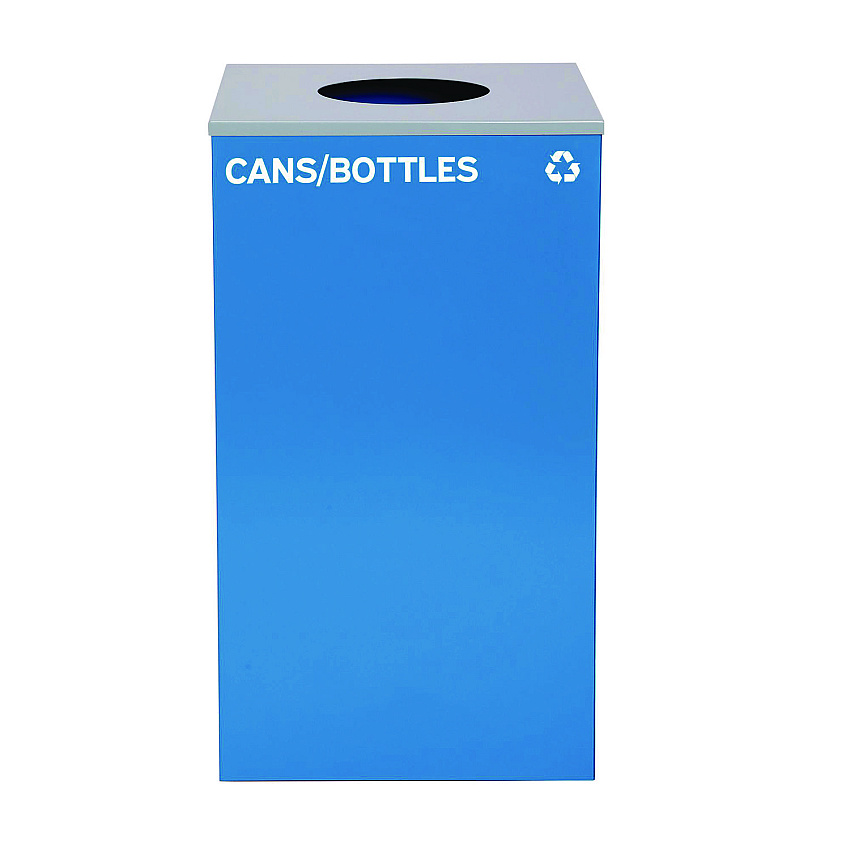 Alpine 29 Gallon Trash/Recycling Cans, Steel, Blue Cans/Bottles Recycling Can with Circle Lid (4450KITBLUCC)