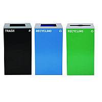 Alpine 29 Gallon Trash/Recycling Cans, Steel, Blue Recycling Can and Black Trash Can w/Sq Lid, Green Recycling Can with Mixed Lid (4450BLKKIT21)