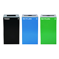 Alpine 29 Gallon Trash/Recycling Cans, Steel, Blue Recycling Can and Green Recycling Can w/Mixed Lids, Black Trash Can w/Square Lid (4450BLKKIT30)
