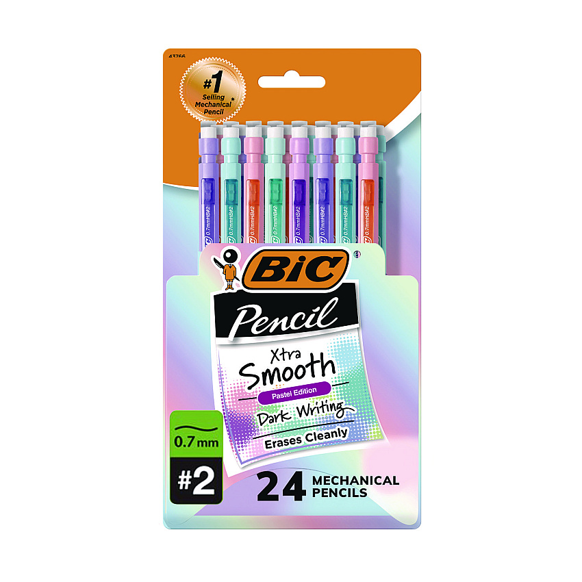 BIC Xtra-Smooth Pastel Edition Mechanical Pencils, 0.7 mm, HB (#2), Black Lead, Assorted Barrel Colors, 24/Pack (MPNP24BLK)
