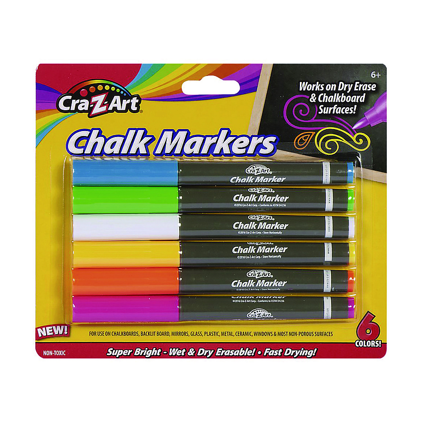 Cra-Z-Art Chalk Markers, Assorted Colors, 6/Pack (1087324)