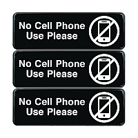 Excello Global Products No Cell Phone Use Please Indoor/Outdoor Wall Sign, 9 x 3, Black Face, White Graphics, 3/Pack (EGPHD0266S)