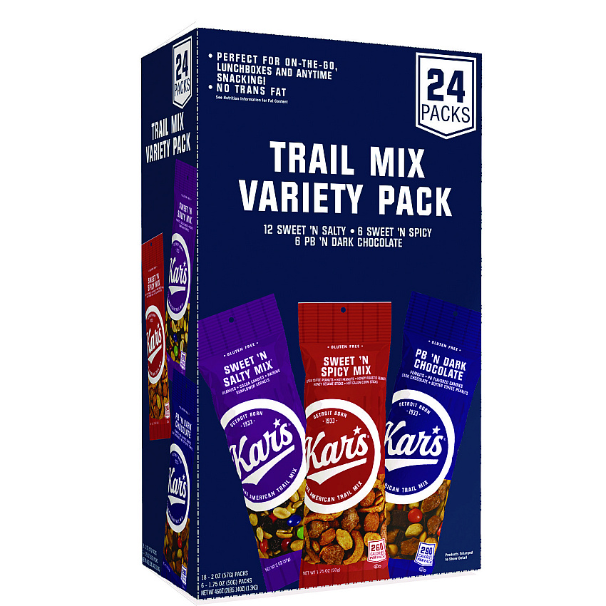 Kar's Trail Mix Variety Pack, Assorted Flavors, 24 Packets/Box (KAR08362)