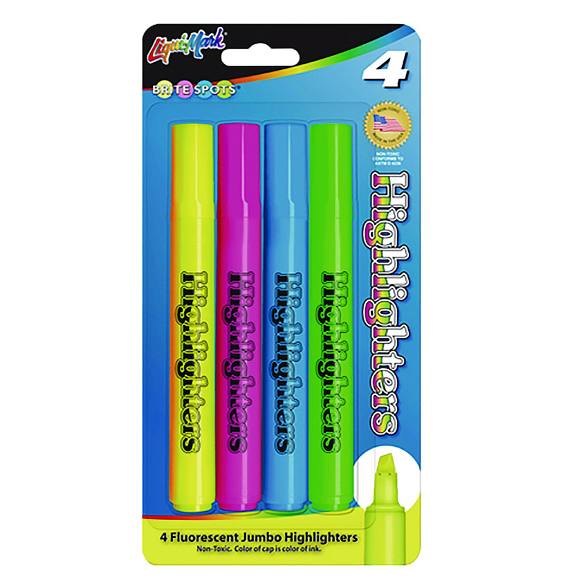 Liqui-Mark Brite Spots Tank Highlighters, Assorted Ink Colors, Chisel Tip, Assorted Barrel Colors, 4/Pack (41580)