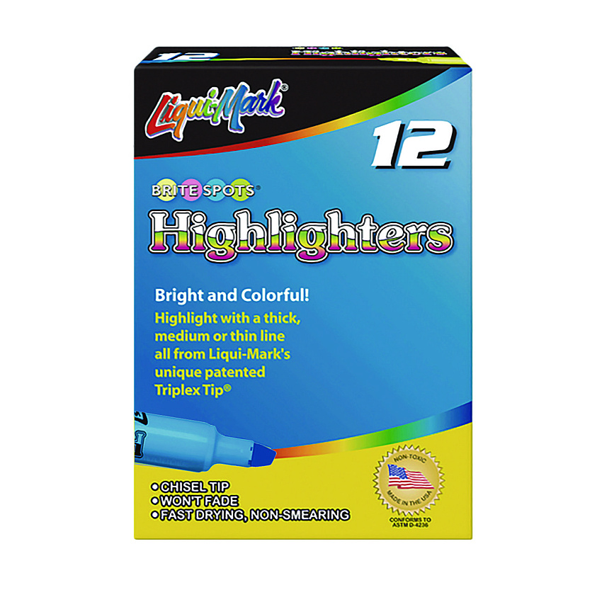 Liqui-Mark Tank Fluorescent Highlighter, Blue Ink, Chisel Tip, Blue Barrel, Dozen (60823)