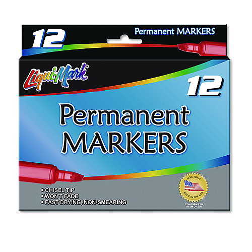 Liqui-Mark Permanent Marker, Chisel Tip, Black, Dozen (91201)