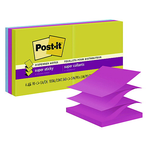 Post-it Pop-Up Notes Summer Joy Collection Colors, 3" x 3", Assorted Colors, 90 Sheets/Pad, 6 Pads/Pack (R3306SSJOY)