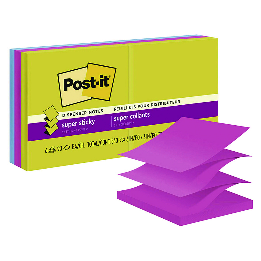 Post-it Pop-Up Notes Summer Joy Collection Colors, 3" x 3", Assorted Colors, 90 Sheets/Pad, 6 Pads/Pack (R3306SSJOY)