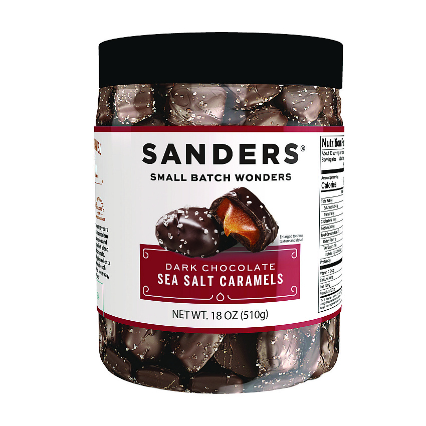 Sanders Small Batch Wonders Dark Chocolate Sea Salt Caramels, 18 oz Tub (MRY30987)
