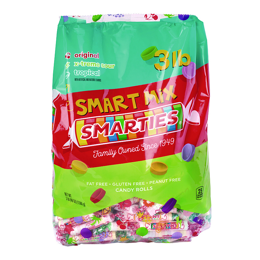 Nestle Smarties Candy Rolls, Original/Tropical/X-Treme Sour Flavor Assortment, 3 lb Bag (CDY00348)