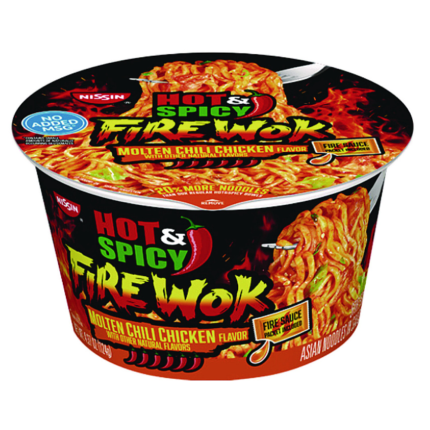 Nissin Hot and Spicy Fire Wok Molten Chili Chicken, 4.37 oz Bowl, 6/Carton (NIS19503)