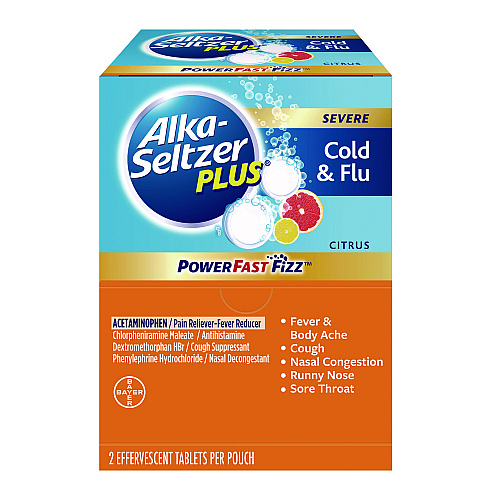 Alka-Seltzer Plus PowerFast Fizz Sever Cold and Flu Effervescent Tablet, 2 Tablets/Pouch, 25 Pouches/Box (97318)